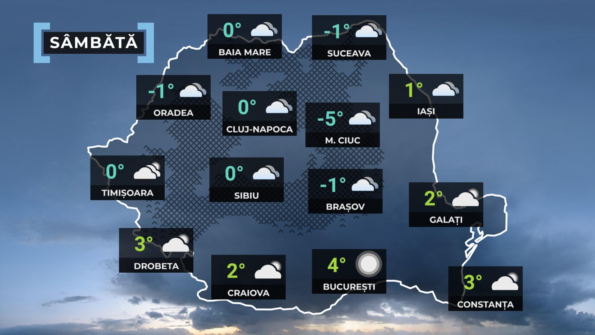 Vremea de mâine 13 ianuarie 2024. Zi mohorâtă, cu temperaturi scăzute și ninsori slabe. Prognoza meteo