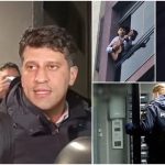 „O iubesc!” Momentul în care tânărul baricadat 15 ore pe balconul fostei iubite din Chiajna este scos din bloc de mascaţi. Imagini cu intervenţia poliţiei