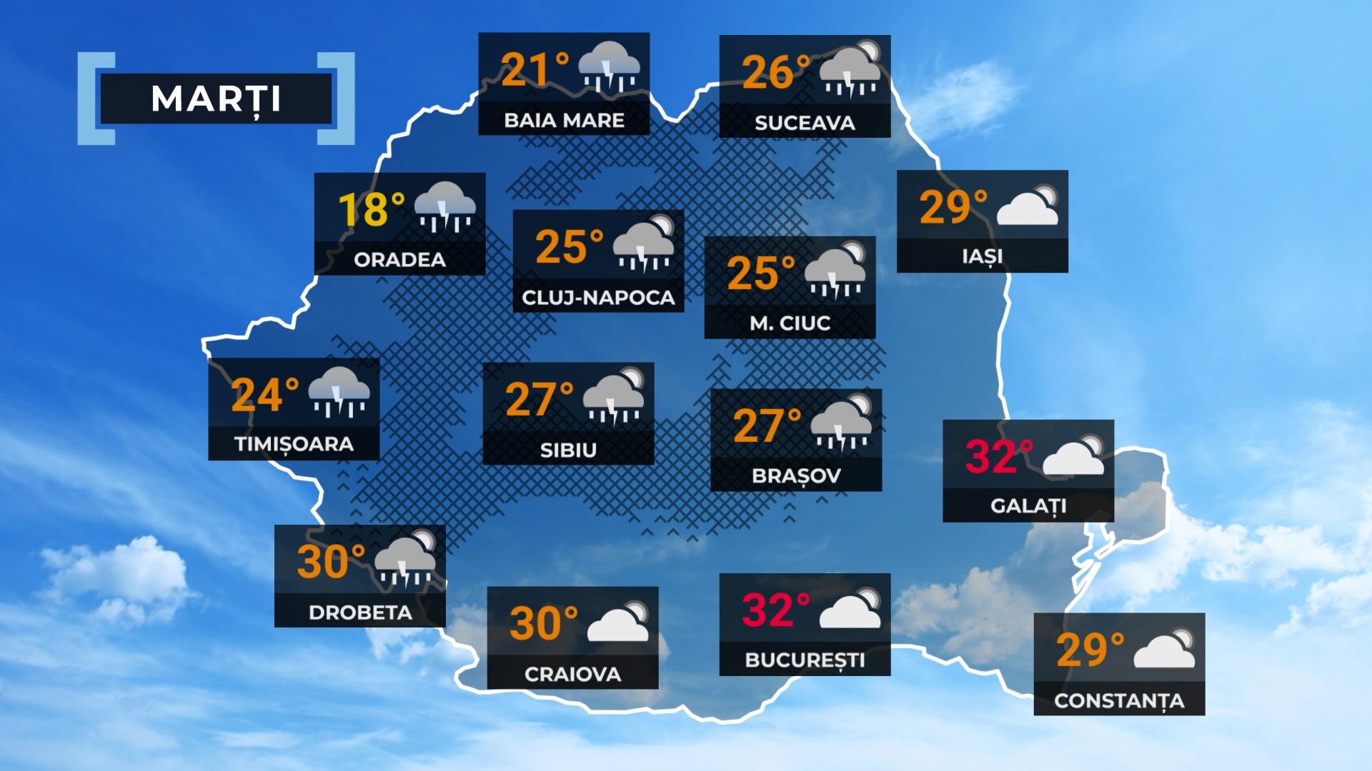 Vremea de mâine 16 aprilie 2024. Diferențe de 15 grade între nordul și sudul țării. Sunt așteptate furtuni