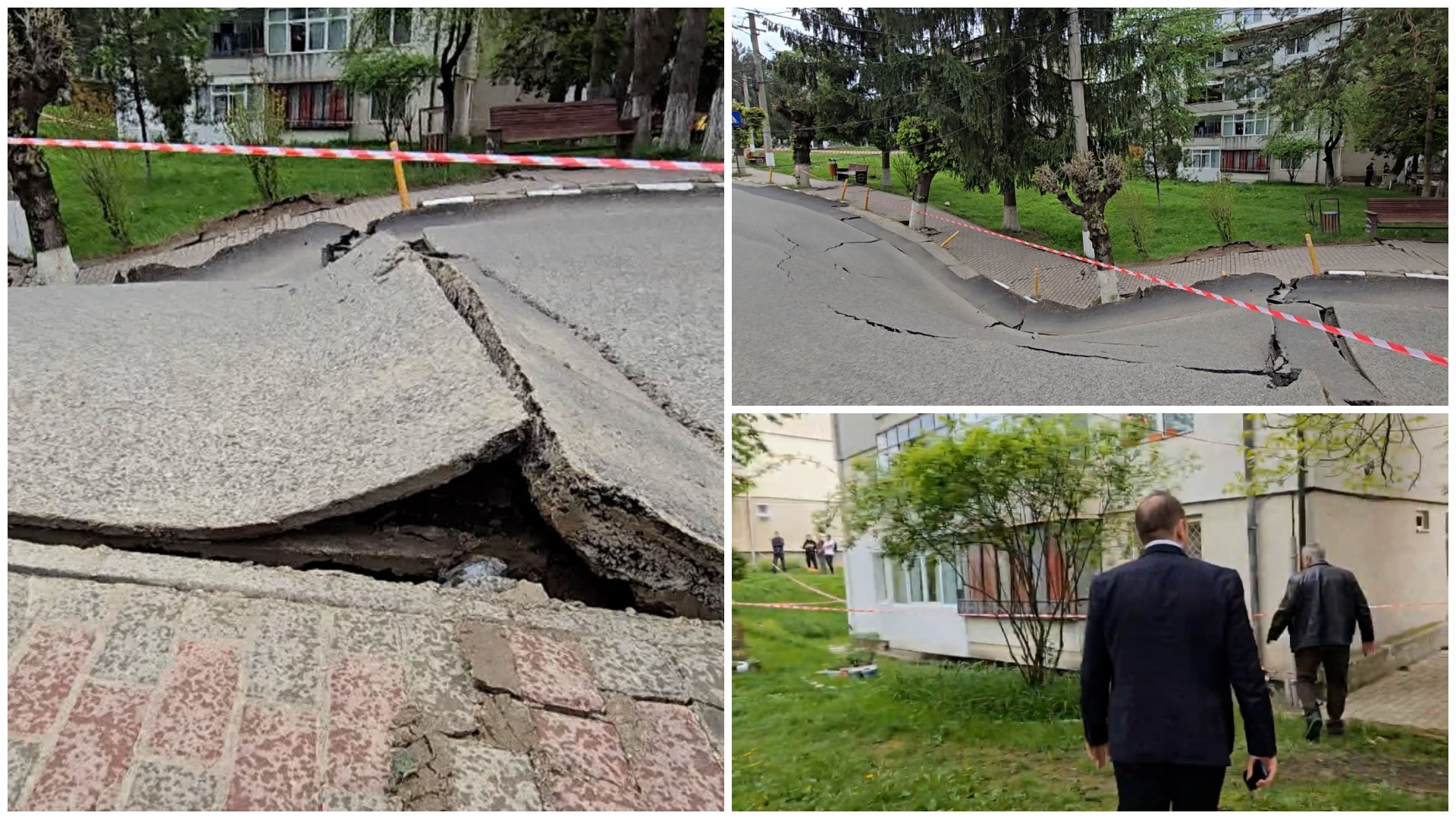 Imagini apocaliptice în Slănic: o stradă s-a surpat lângă blocuri. Zeci de familii evacuate, iar ISU a fost trimis în zonă