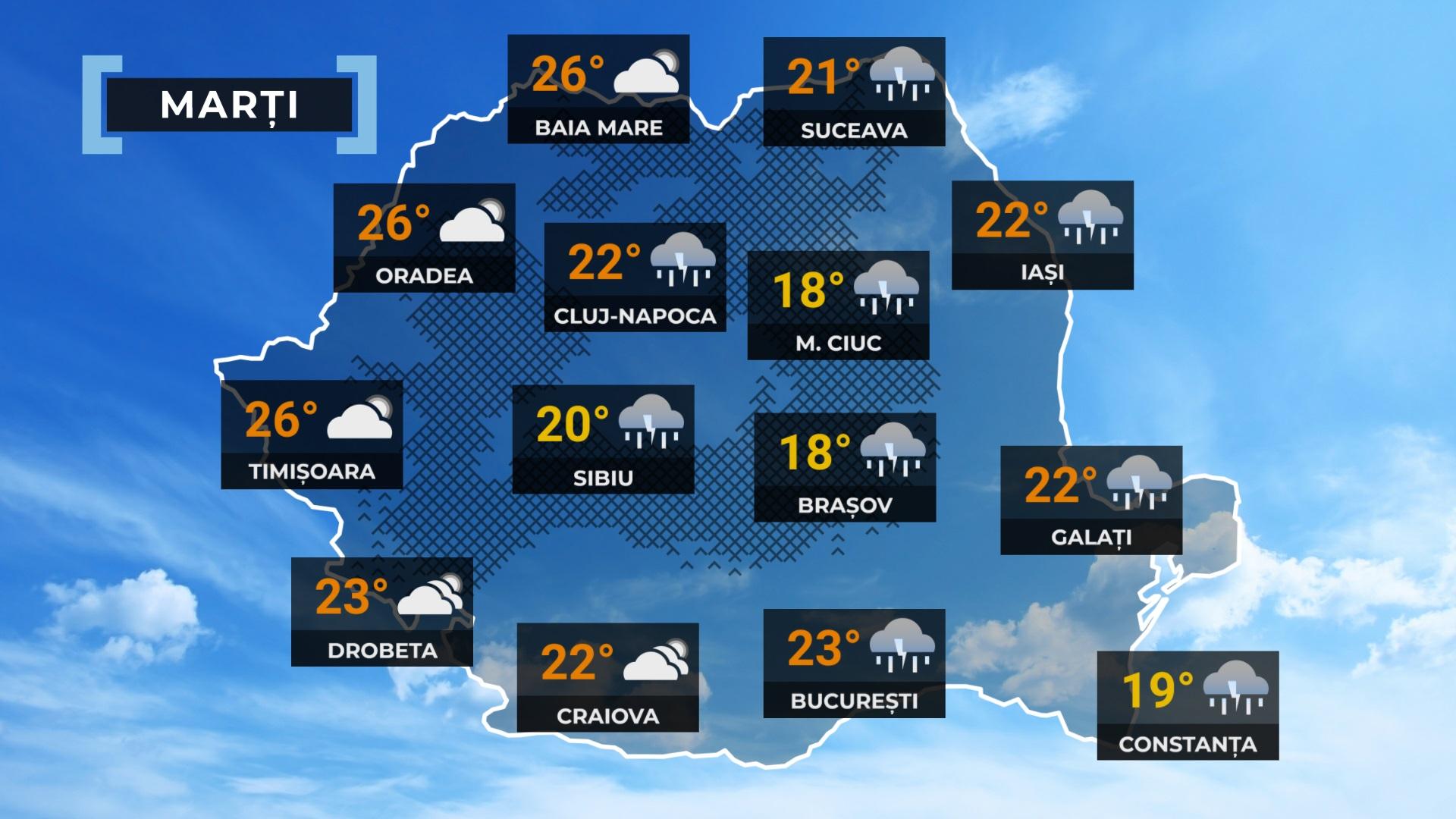 Vremea de mâine 28 mai 2024. Temperaturi scăzute și ploi în mai multe zone din țară