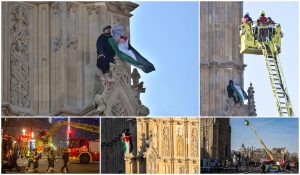 Un bărbat de 29 de ani s-a căţărat pe Big Ben desculţ şi a stat acolo 17 ore, în semn de protest