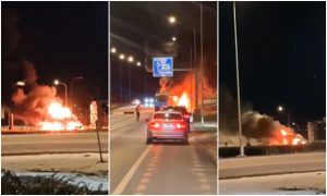 Şofer carbonizat în urma unui accident înfiorător, la Sibiu. Maşina lui a luat foc după ce s-a izbit de un autobuz, pe contrasens