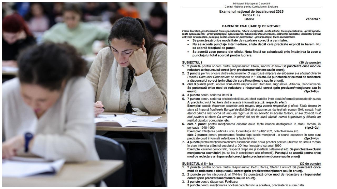 Barem de corectare Bacalaureat 2025 – istorie. Cum trebuiau rezolvate subiectele