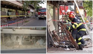 Faţada unei clădiri dintr-o zonă aglomerată a Bucureştiului s-a prăbuşit chiar sub ochii poliţiştilor