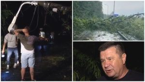 Singurul drum spre cartierul Greenfield, blocat de furtună. Oamenii au luat-o prin pădure, cu copiii în braţe