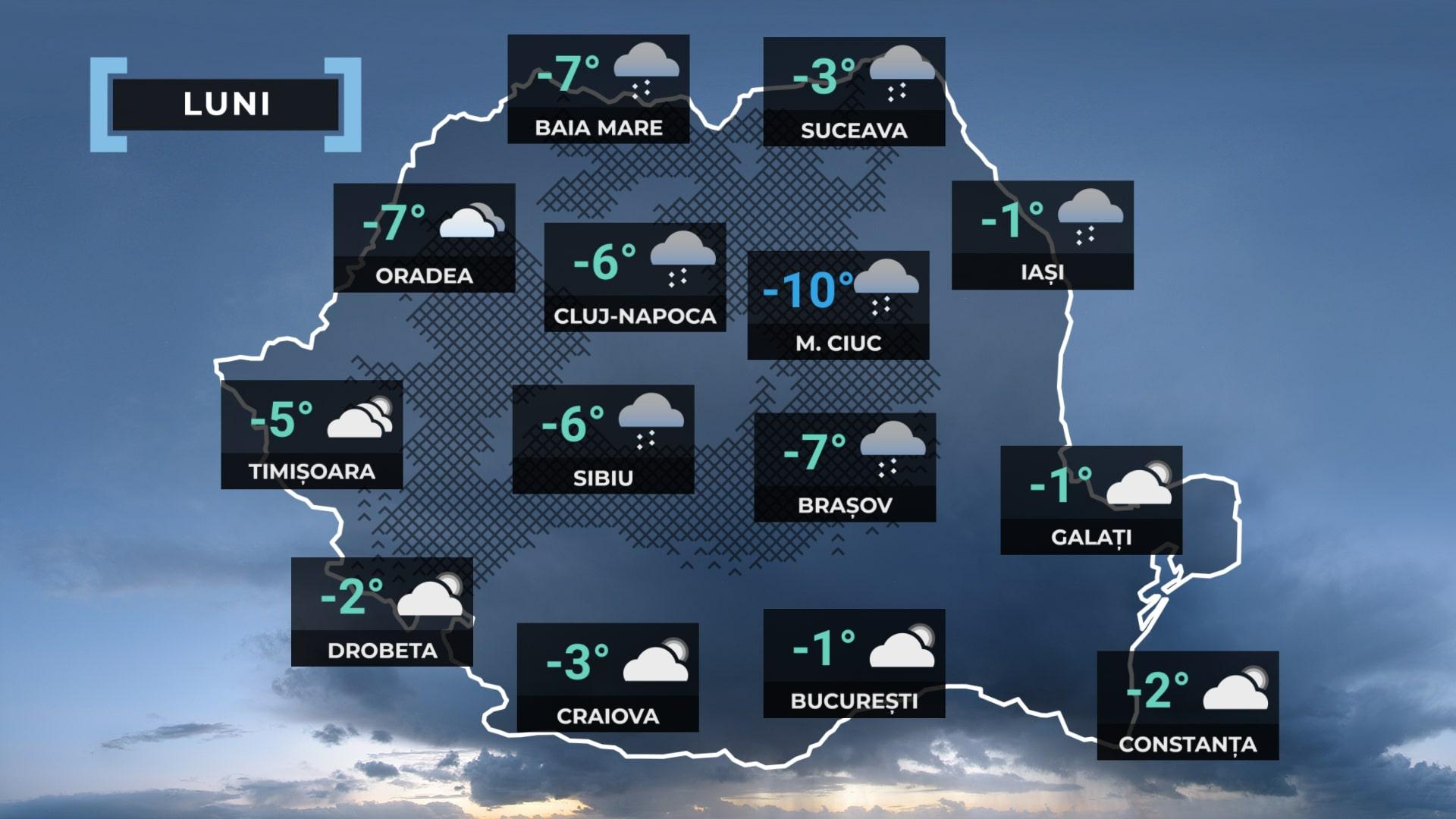 Vremea de mâine 12 ianuarie. Ger în aproape toată țara, ninsori slabe și viscol la munte. Maxime de 0 grade